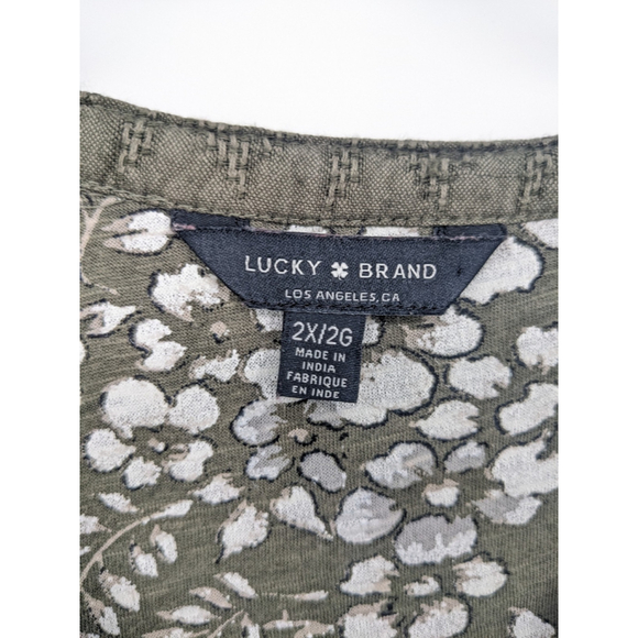 Lucky Brand Shirt Women 2X Green Floral Embroidered Boho Peasant Top Long Sleeve - Picture 7 of 11